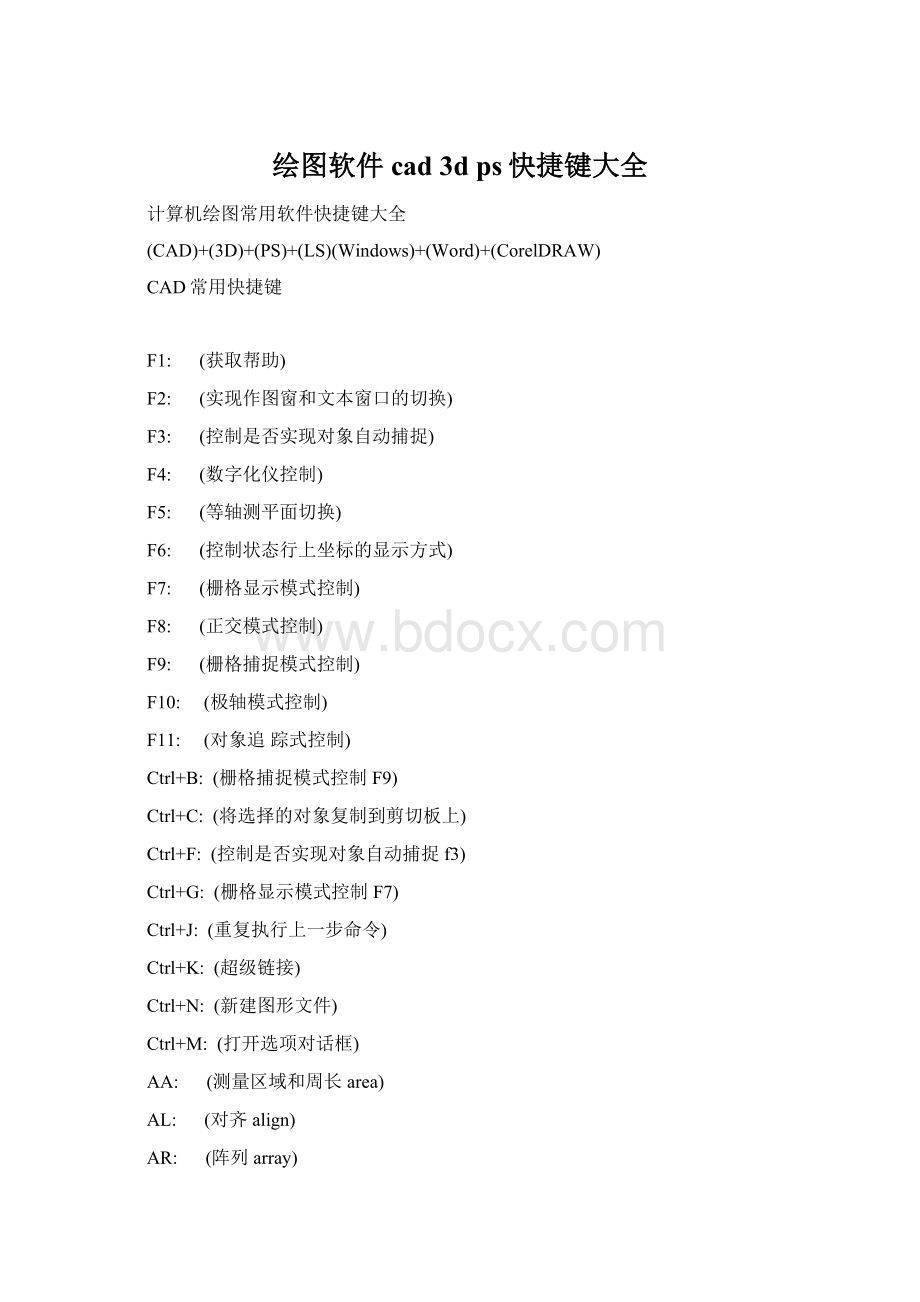 绘图软件cad 3d ps快捷键大全Word格式.docx