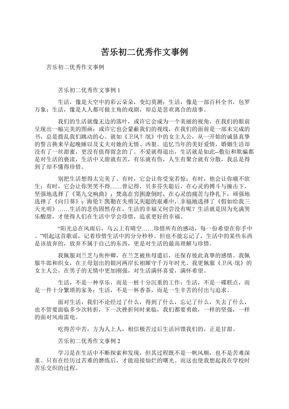 苦乐初二优秀作文事例文档格式.docx