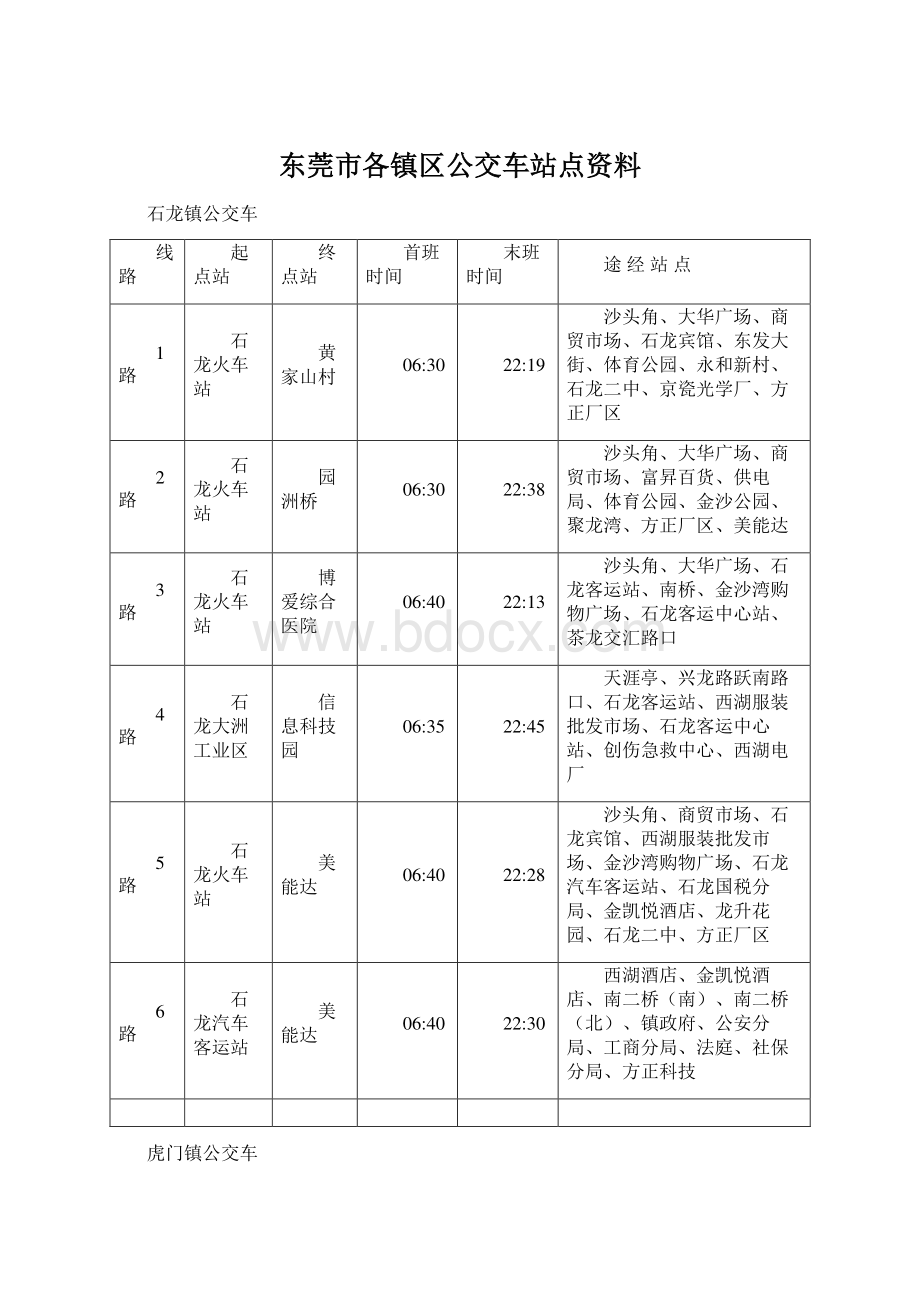 东莞市各镇区公交车站点资料.docx_第1页