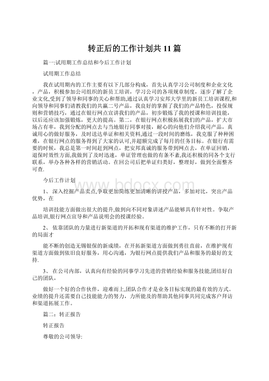 转正后的工作计划共11篇Word文档下载推荐.docx_第1页