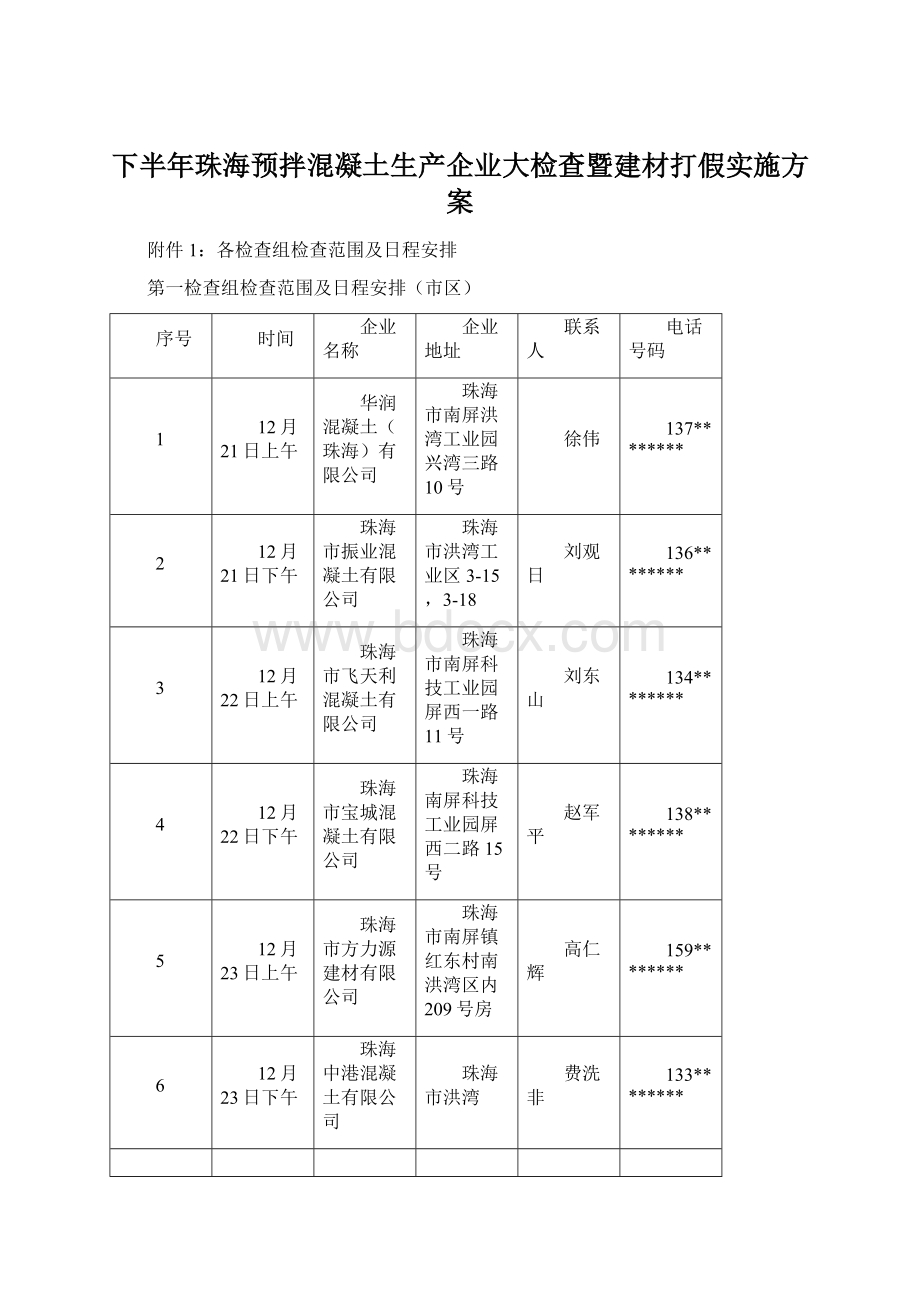 下半年珠海预拌混凝土生产企业大检查暨建材打假实施方案.docx