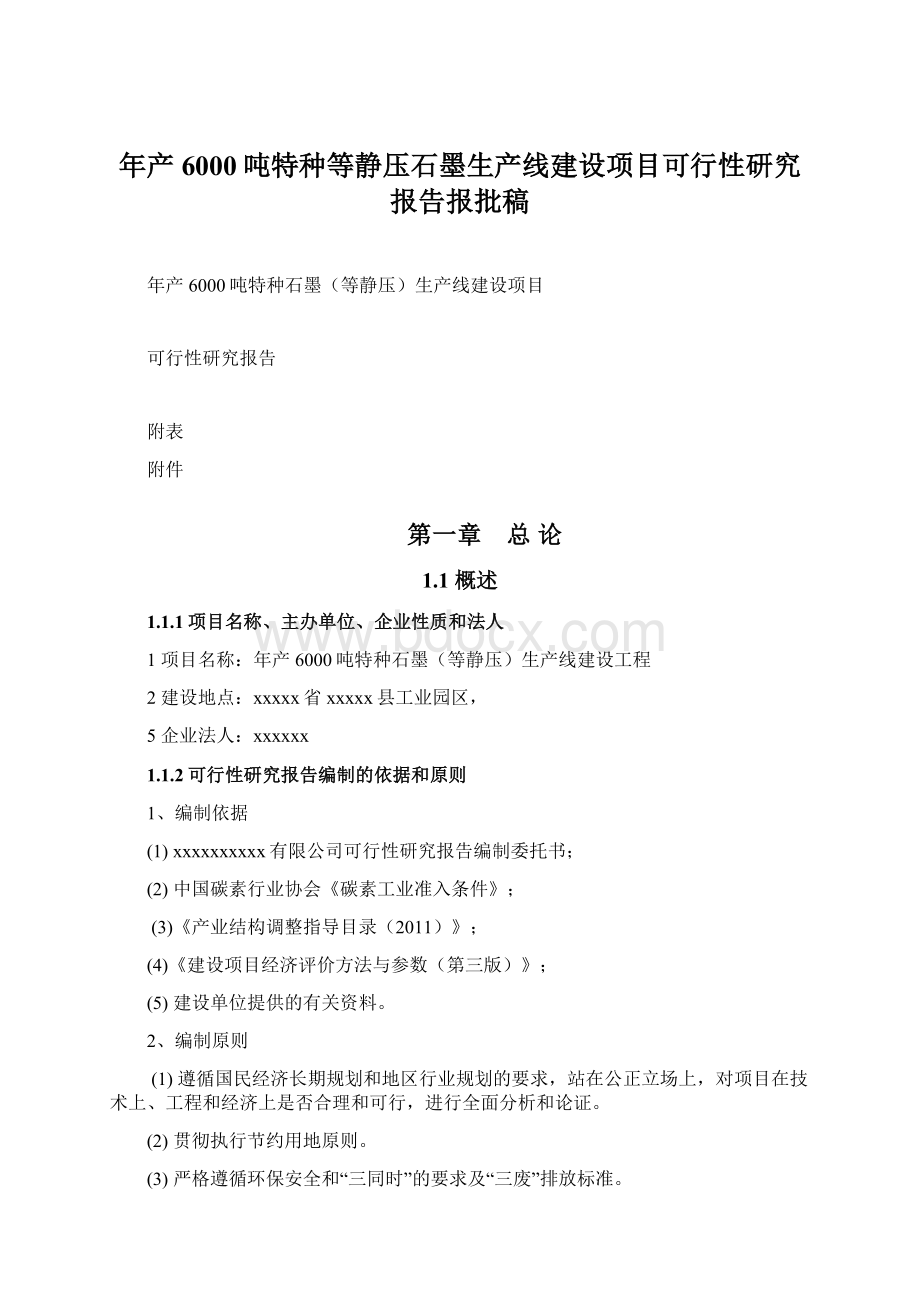 年产6000吨特种等静压石墨生产线建设项目可行性研究报告报批稿.docx_第1页