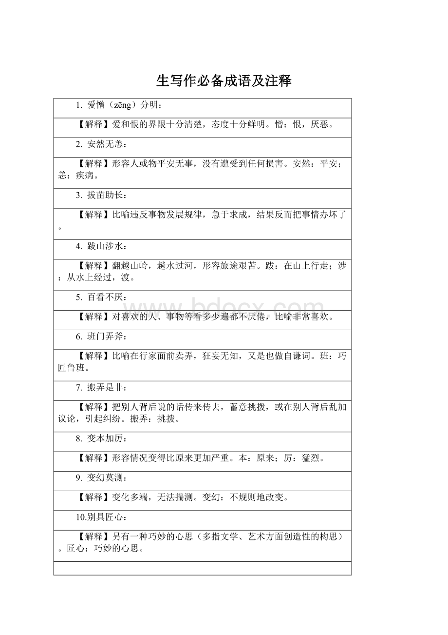 生写作必备成语及注释文档格式.docx_第1页