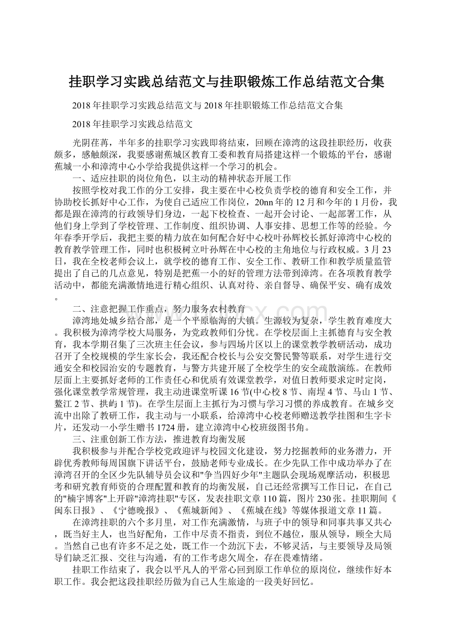 挂职学习实践总结范文与挂职锻炼工作总结范文合集.docx_第1页