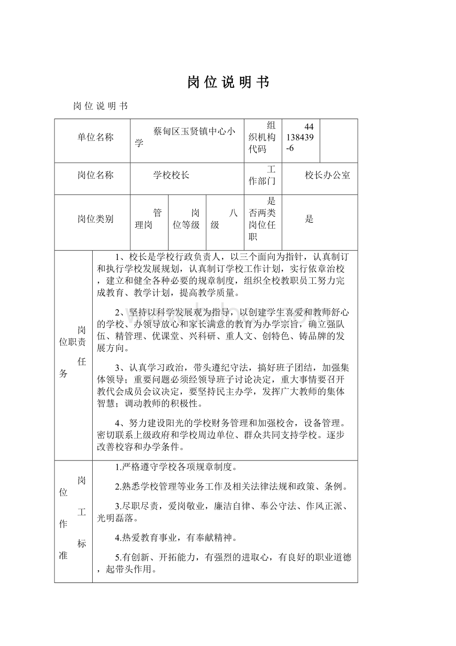 岗位说明书Word格式文档下载.docx