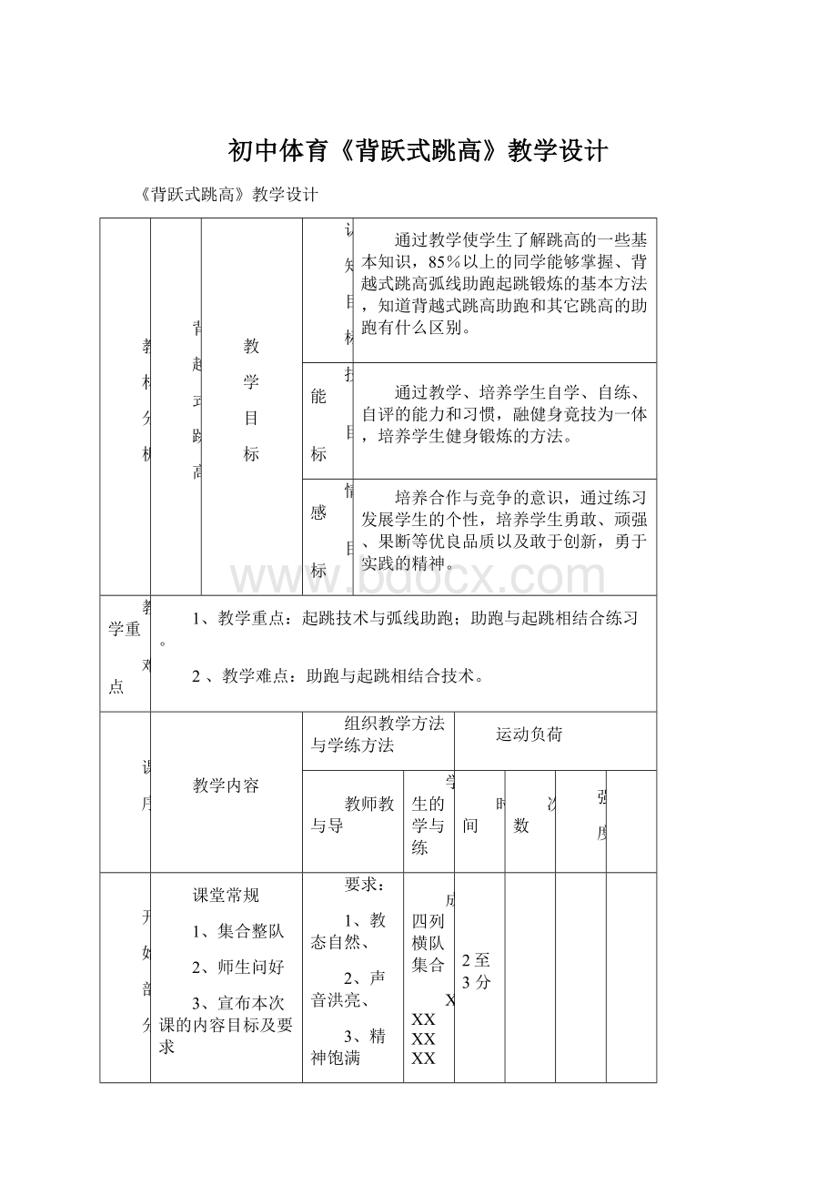 初中体育《背跃式跳高》教学设计Word格式文档下载.docx