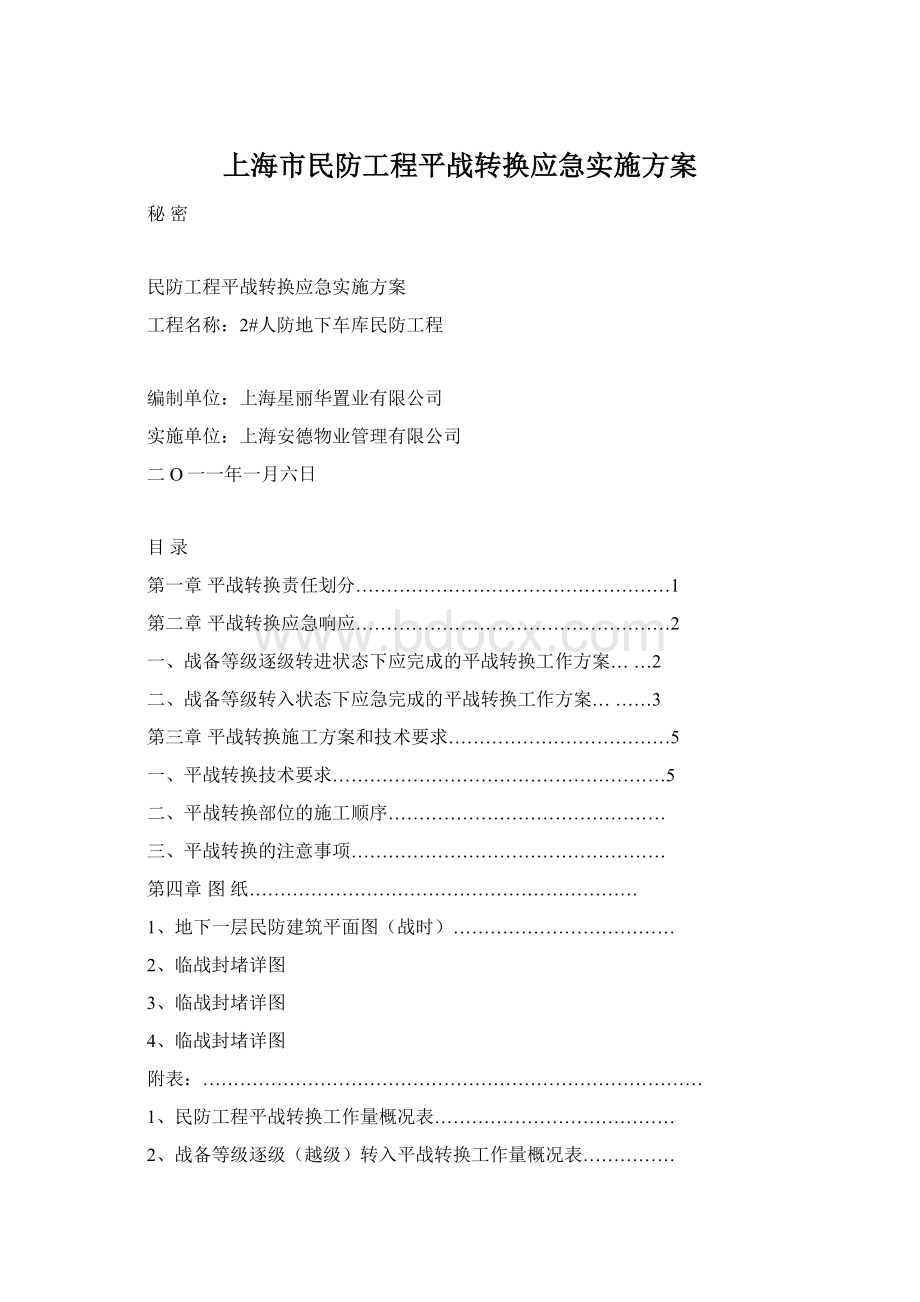 上海市民防工程平战转换应急实施方案Word格式.docx