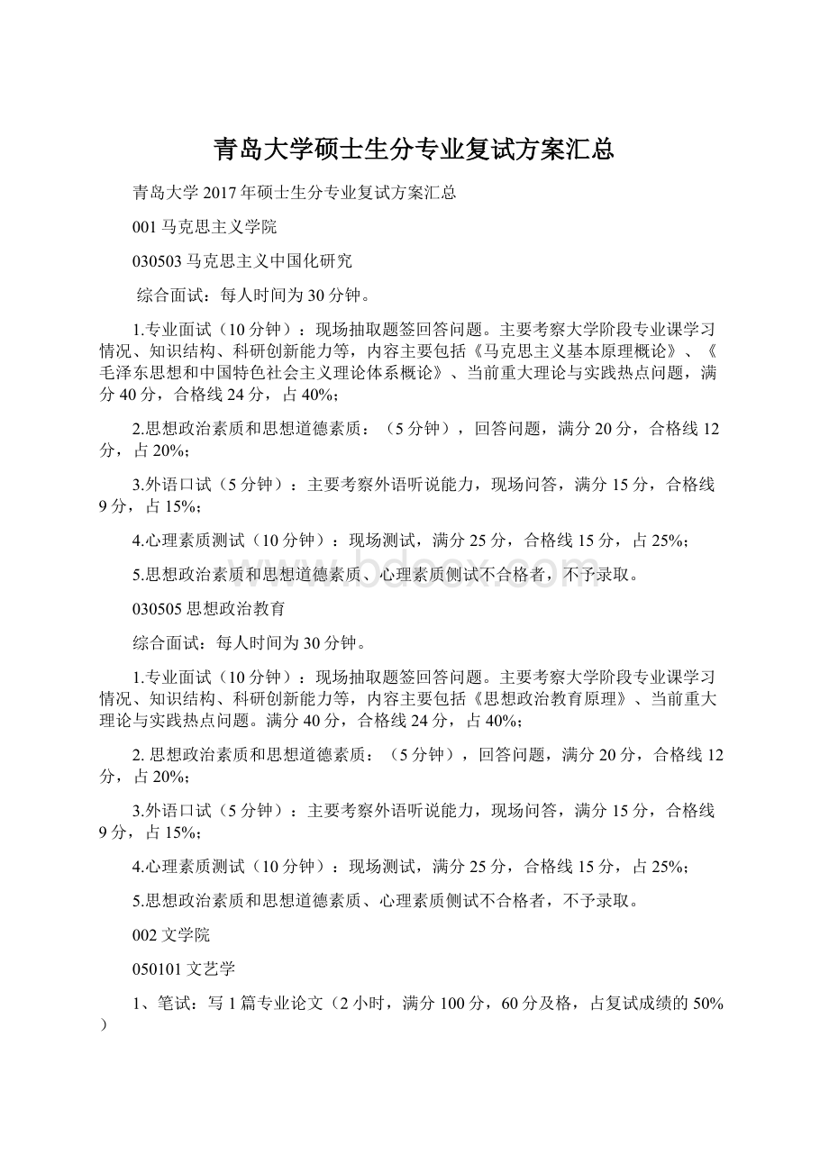 青岛大学硕士生分专业复试方案汇总.docx