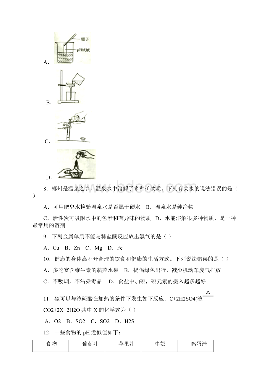 湖南省郴州市中考化学真题试题含扫描答案.docx_第2页