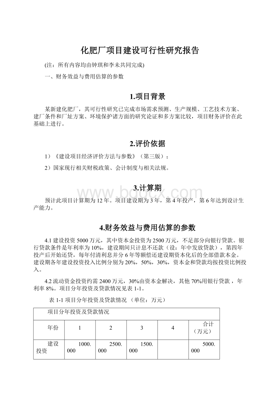 化肥厂项目建设可行性研究报告Word格式.docx_第1页