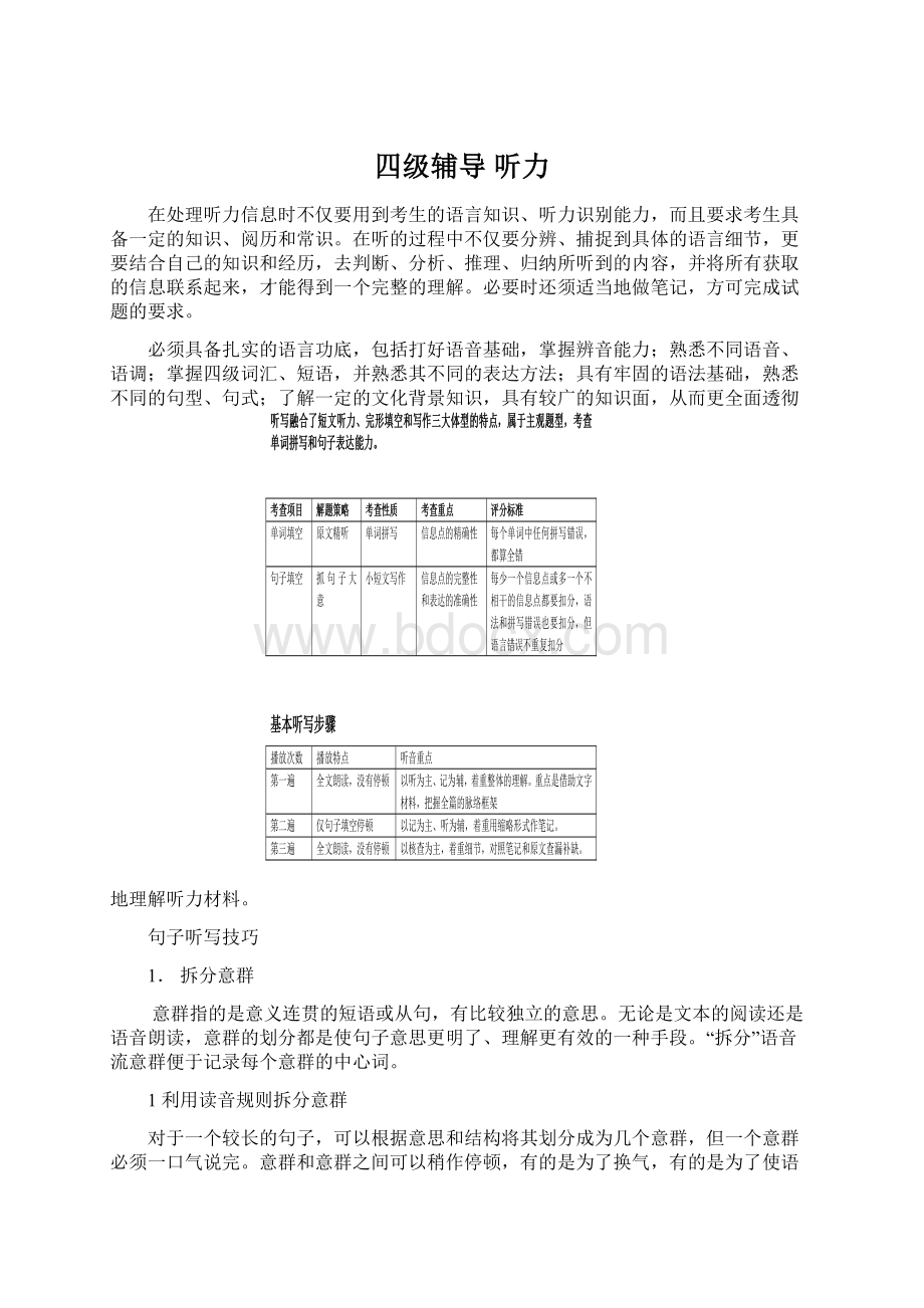 四级辅导听力Word文档下载推荐.docx