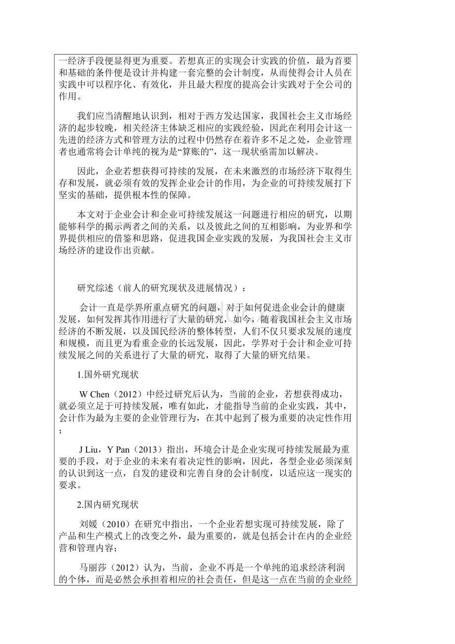 企业会计与企业可持续发展战略关系 开题报告Word格式文档下载.docx_第2页