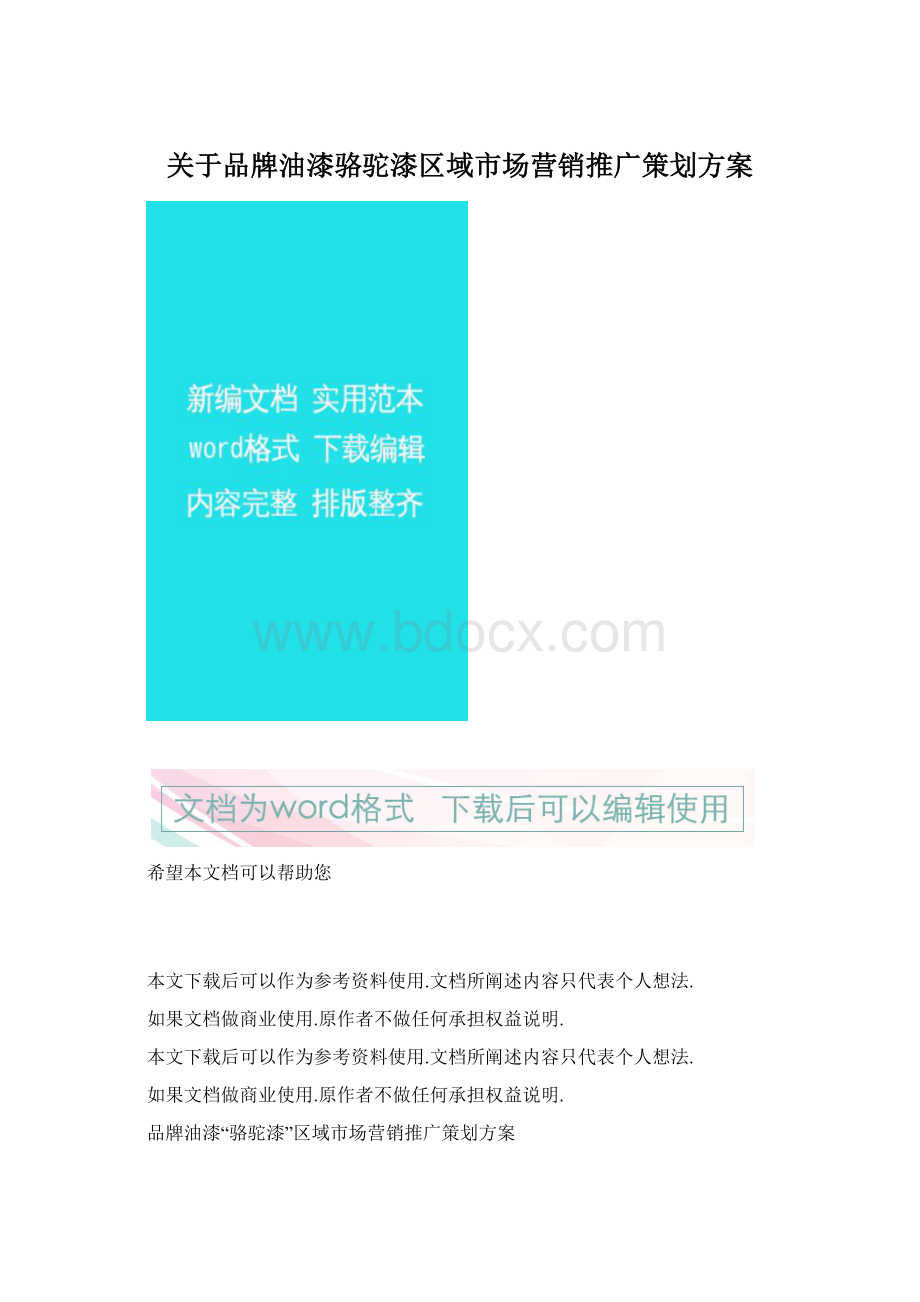 关于品牌油漆骆驼漆区域市场营销推广策划方案.docx_第1页