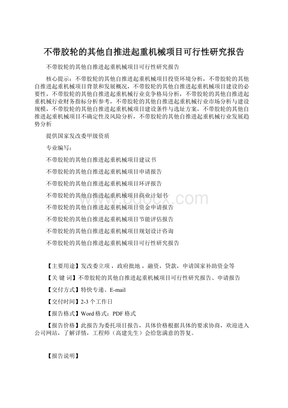 不带胶轮的其他自推进起重机械项目可行性研究报告.docx_第1页