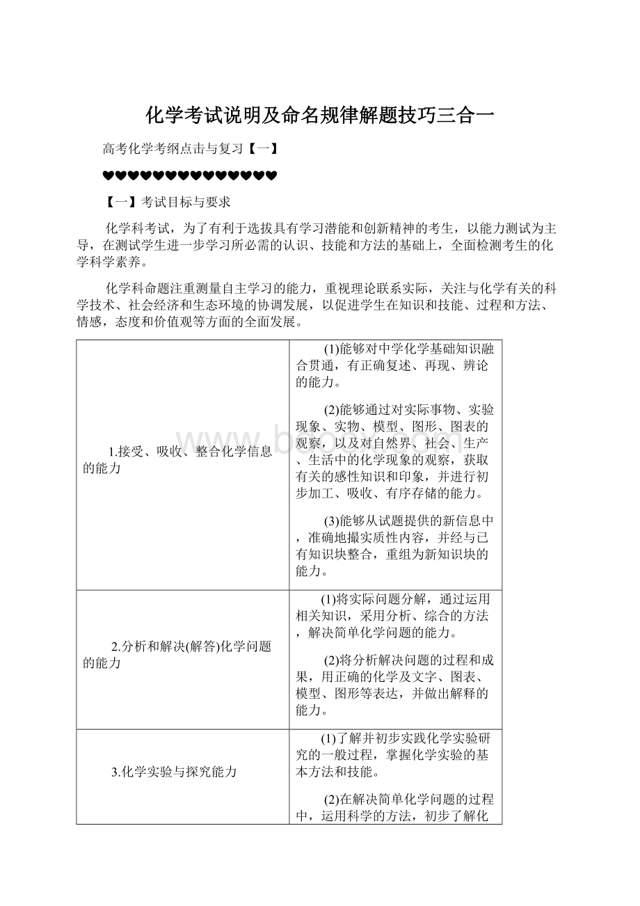 化学考试说明及命名规律解题技巧三合一.docx