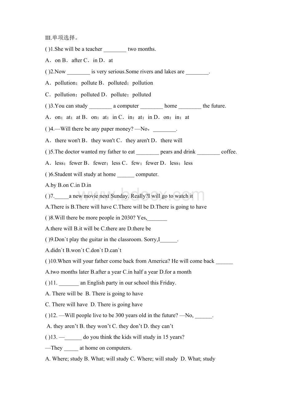 最新精编课时练习Unit 7Will people have robots含答案.docx_第2页