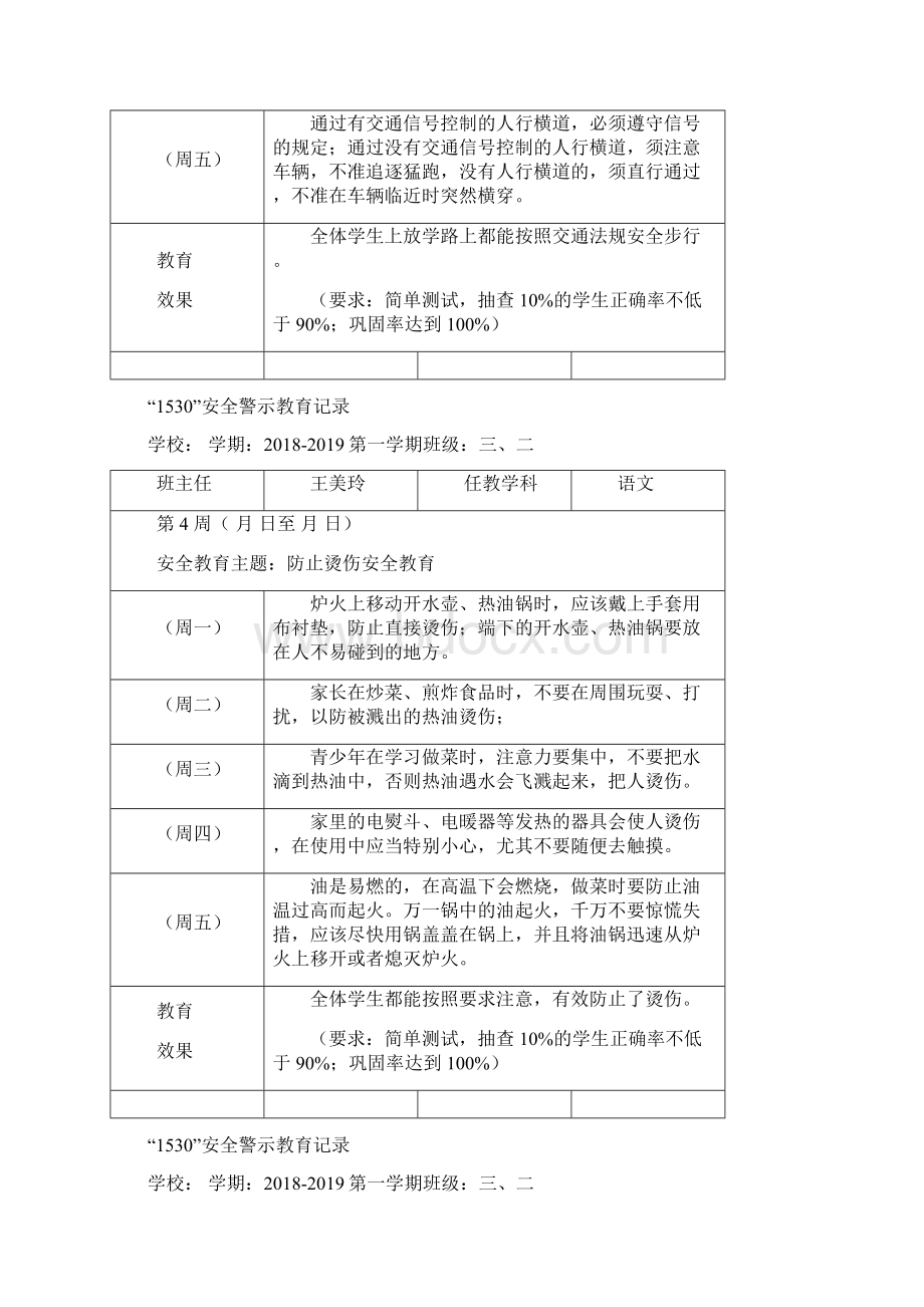 小学1530安全系统教育记录簿表格式文档格式.docx_第3页