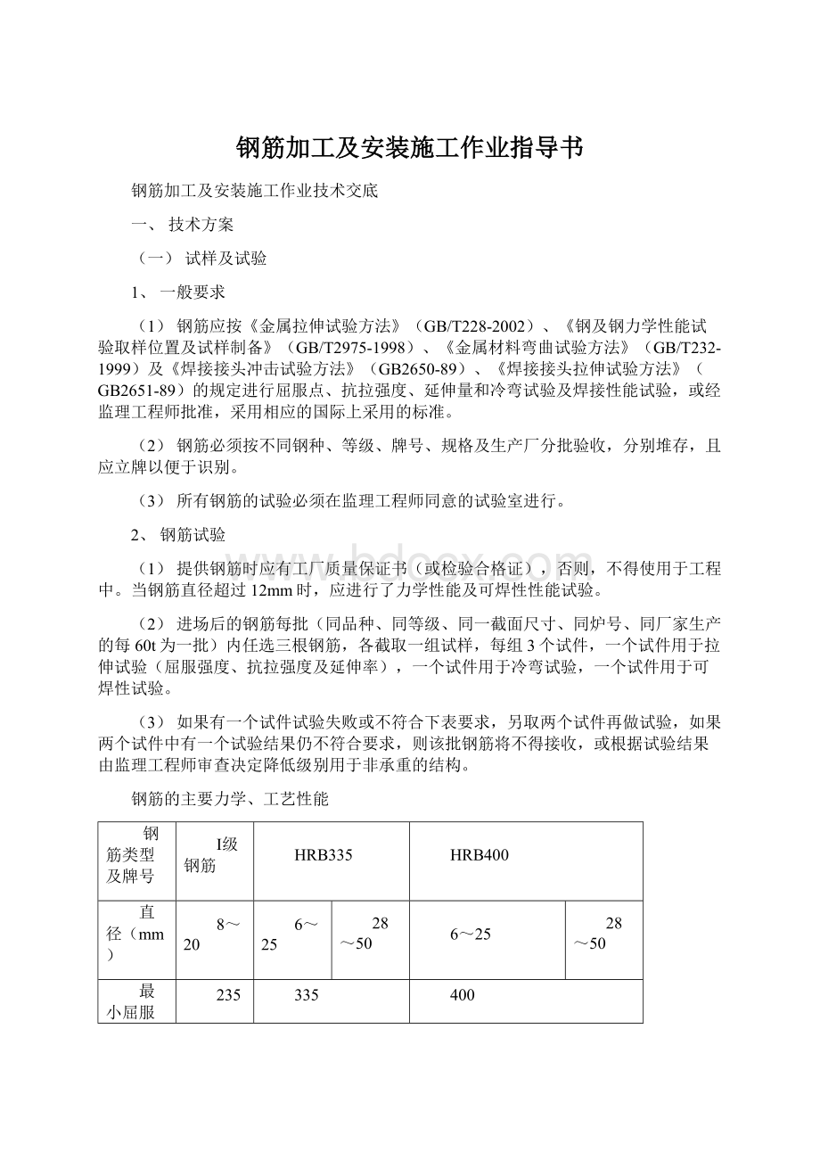 钢筋加工及安装施工作业指导书文档格式.docx