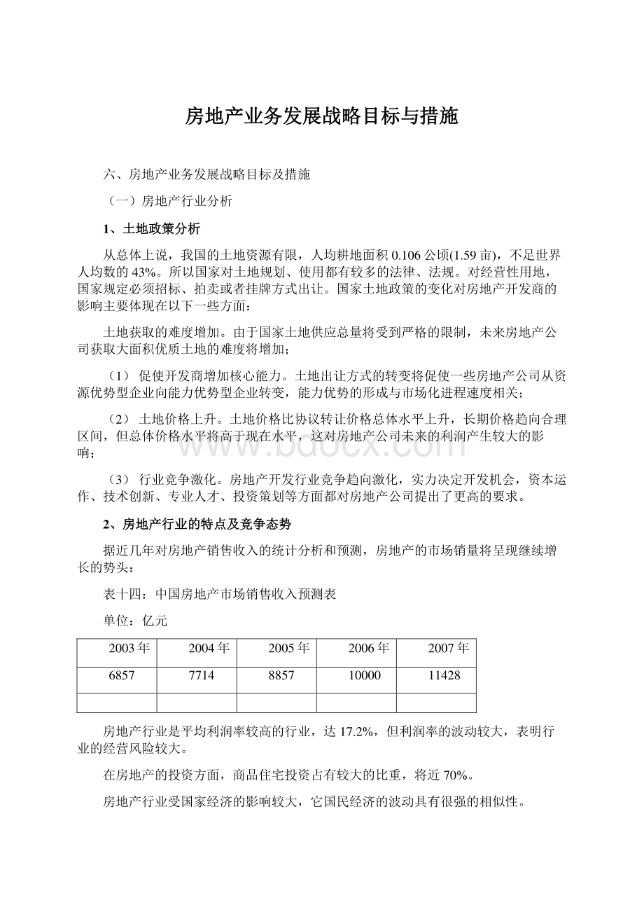 房地产业务发展战略目标与措施Word文档下载推荐.docx