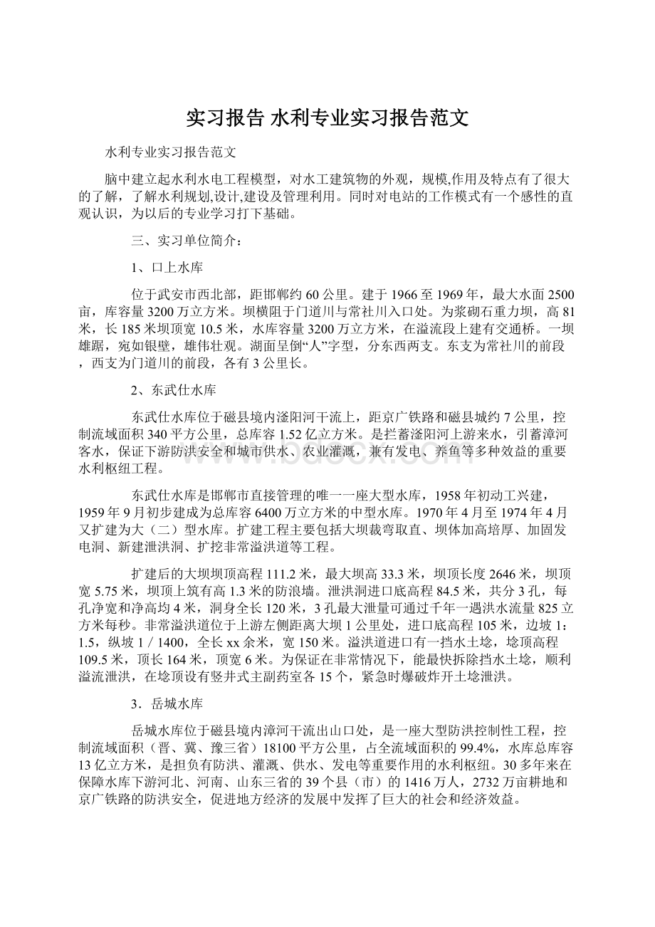 实习报告 水利专业实习报告范文.docx