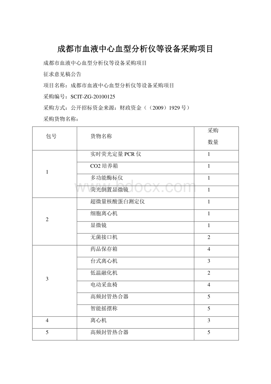 成都市血液中心血型分析仪等设备采购项目.docx_第1页