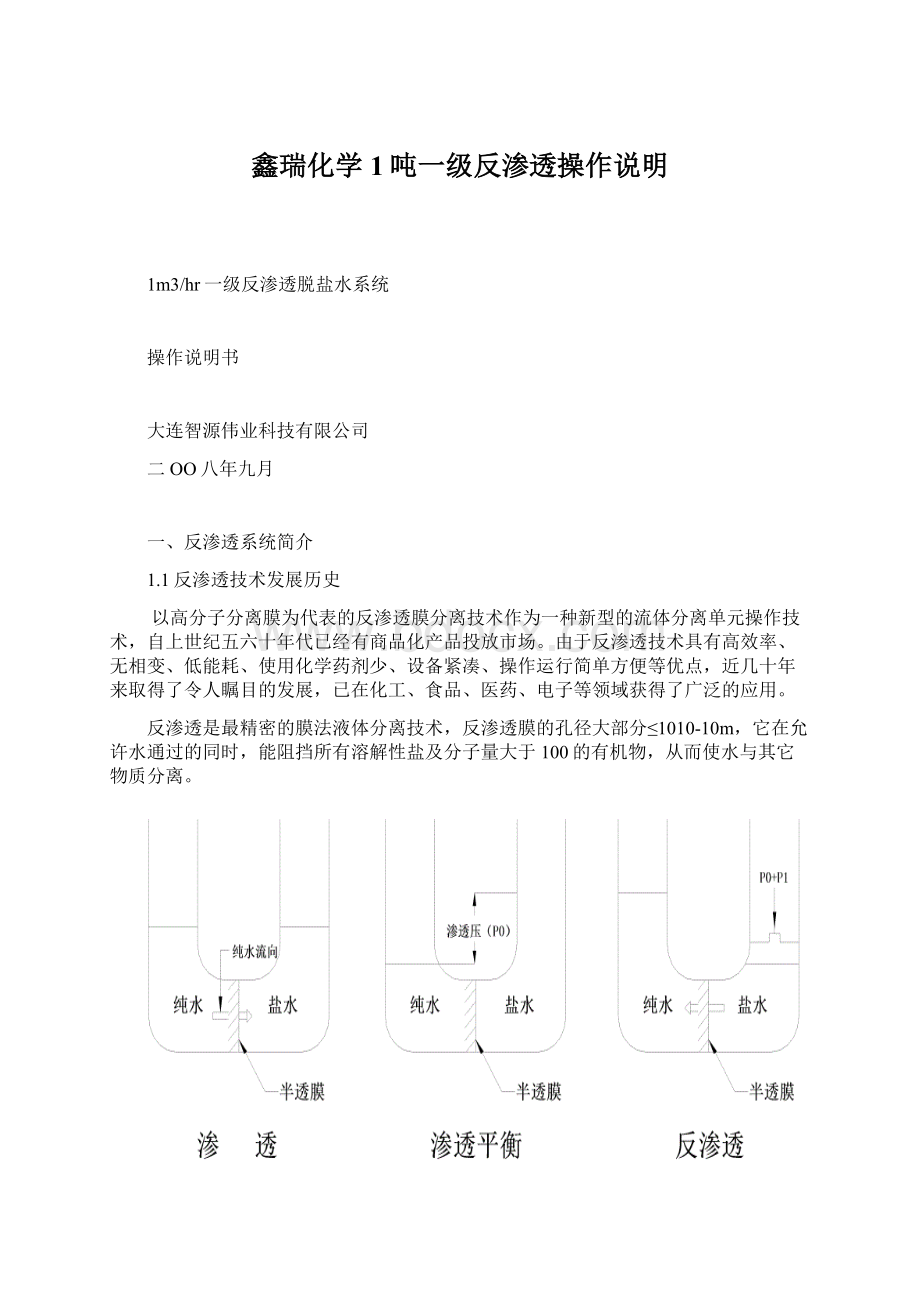 鑫瑞化学1吨一级反渗透操作说明Word下载.docx