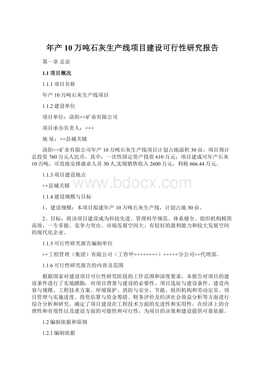 年产10万吨石灰生产线项目建设可行性研究报告文档格式.docx_第1页