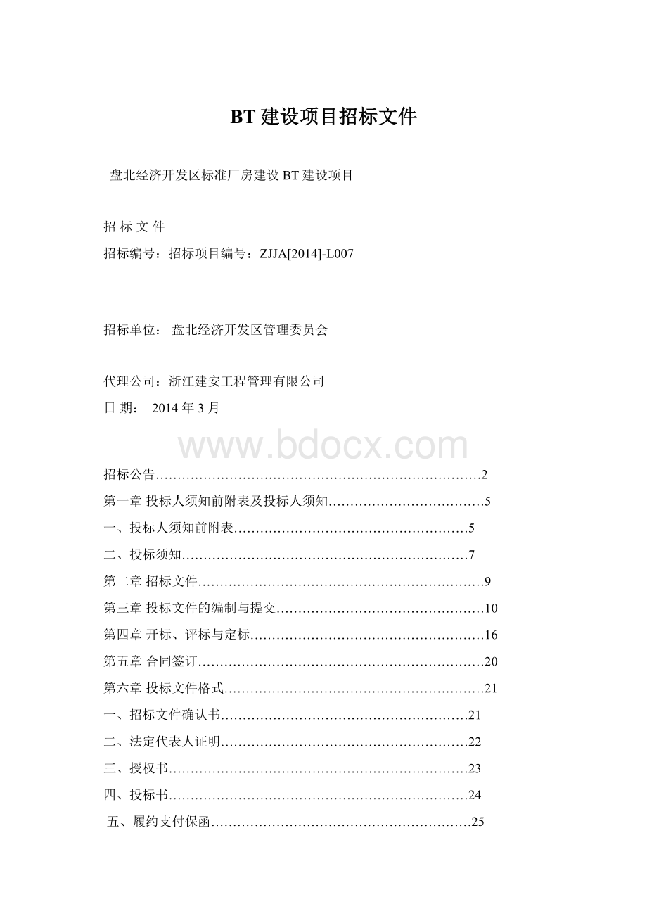 BT建设项目招标文件文档格式.docx