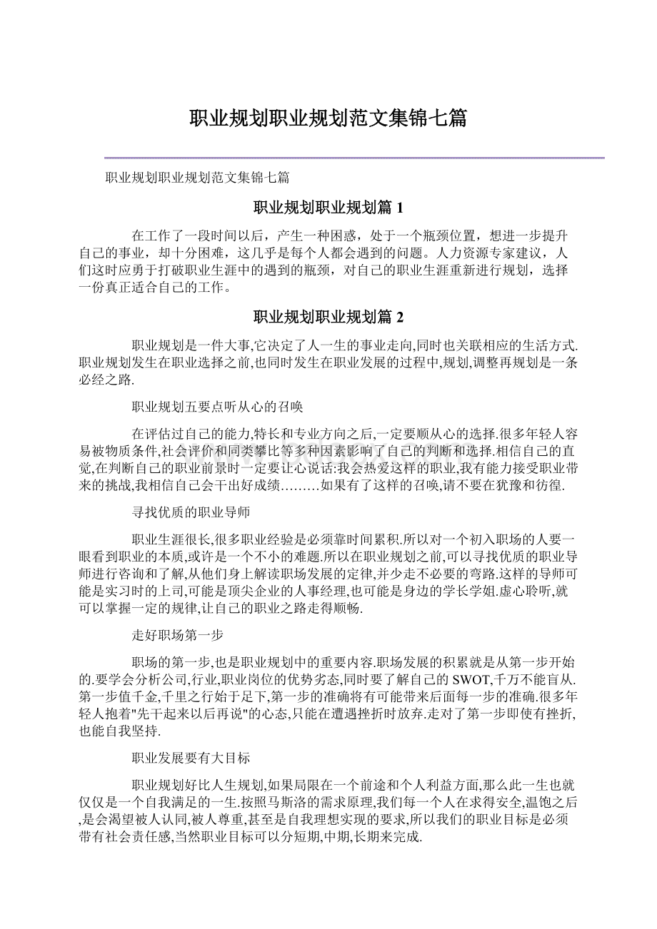 职业规划职业规划范文集锦七篇文档格式.docx