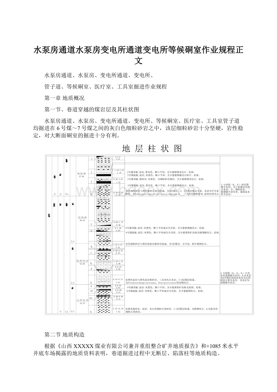 水泵房通道水泵房变电所通道变电所等候硐室作业规程正文.docx