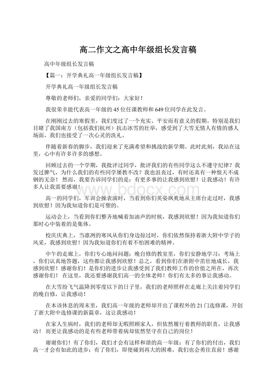 高二作文之高中年级组长发言稿.docx