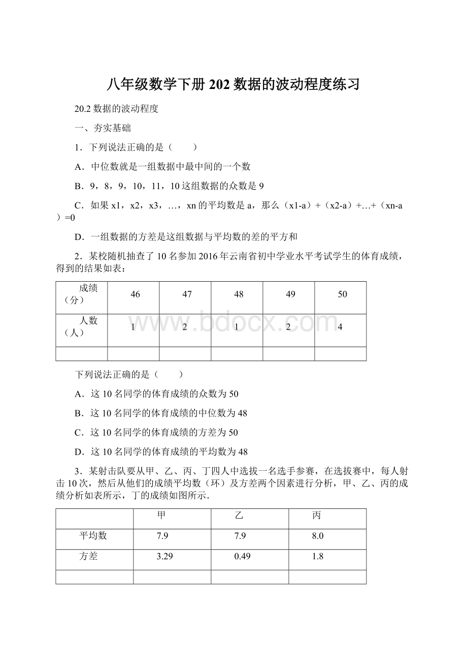 八年级数学下册202数据的波动程度练习.docx_第1页