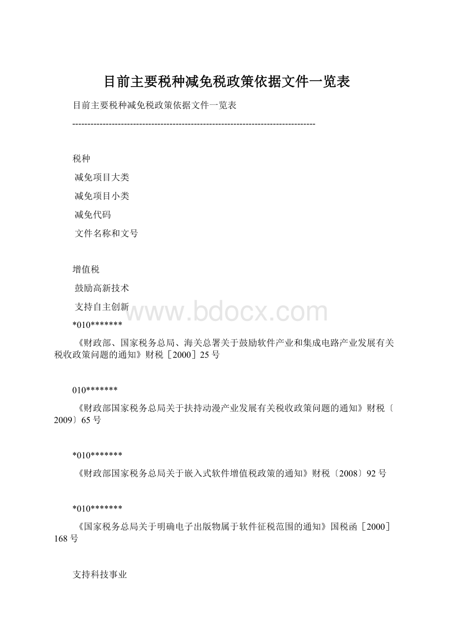 目前主要税种减免税政策依据文件一览表.docx_第1页