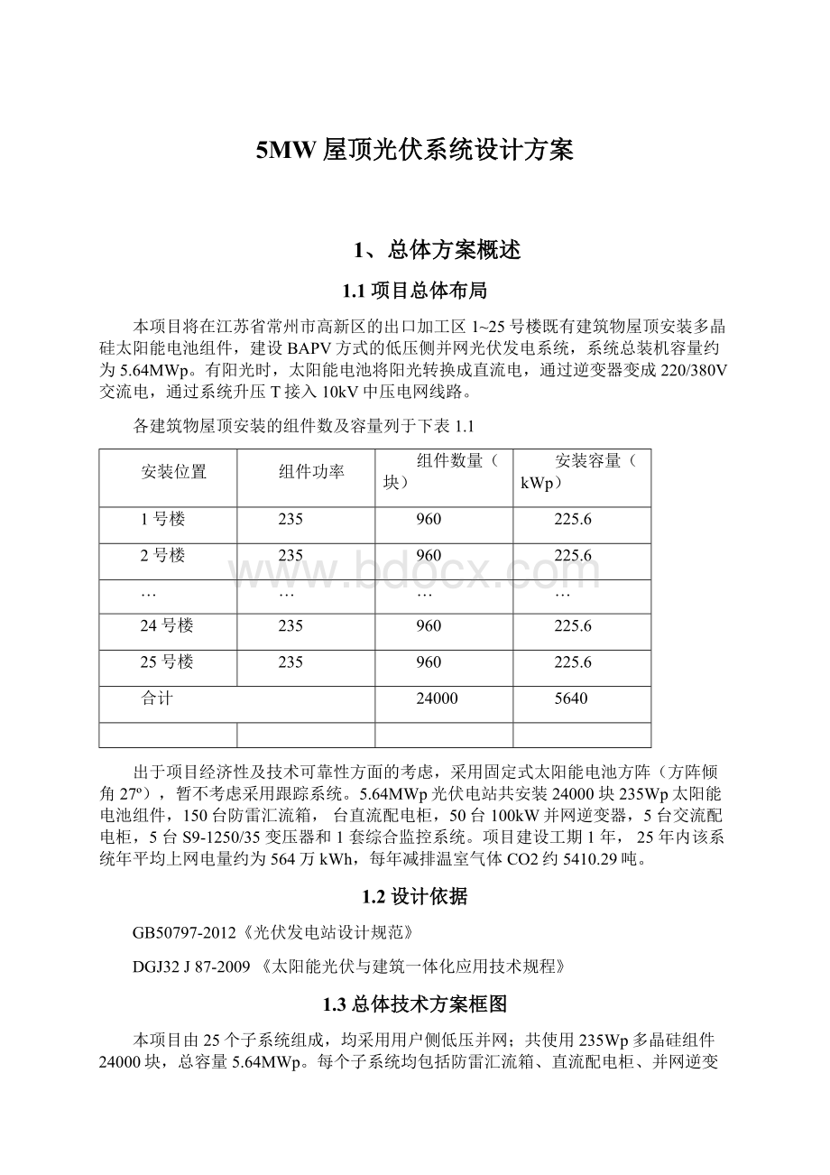 5MW屋顶光伏系统设计方案.docx_第1页