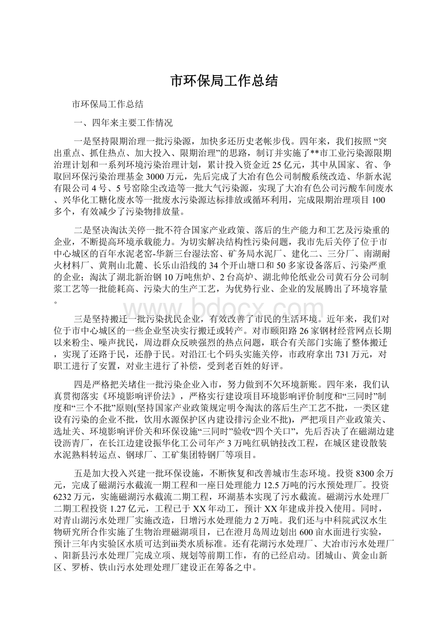 市环保局工作总结Word文档格式.docx