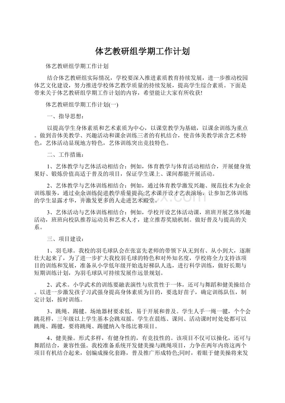 体艺教研组学期工作计划.docx_第1页