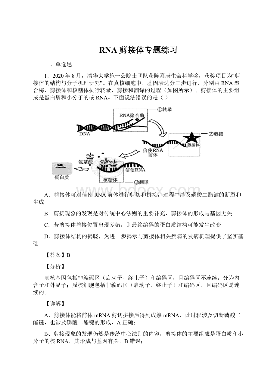 RNA剪接体专题练习.docx