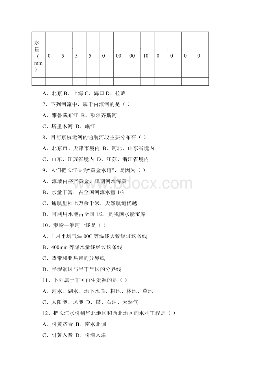 沿滩中学级初三上期地理第三学月试题定稿Word格式文档下载.docx_第2页