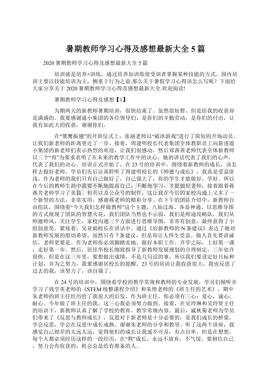 暑期教师学习心得及感想最新大全5篇.docx