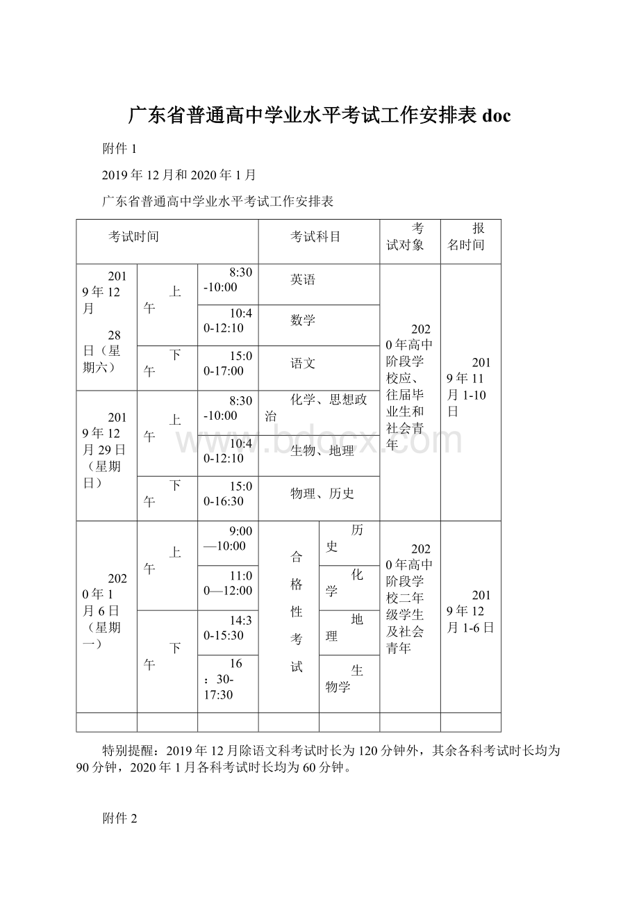 广东省普通高中学业水平考试工作安排表doc文档格式.docx