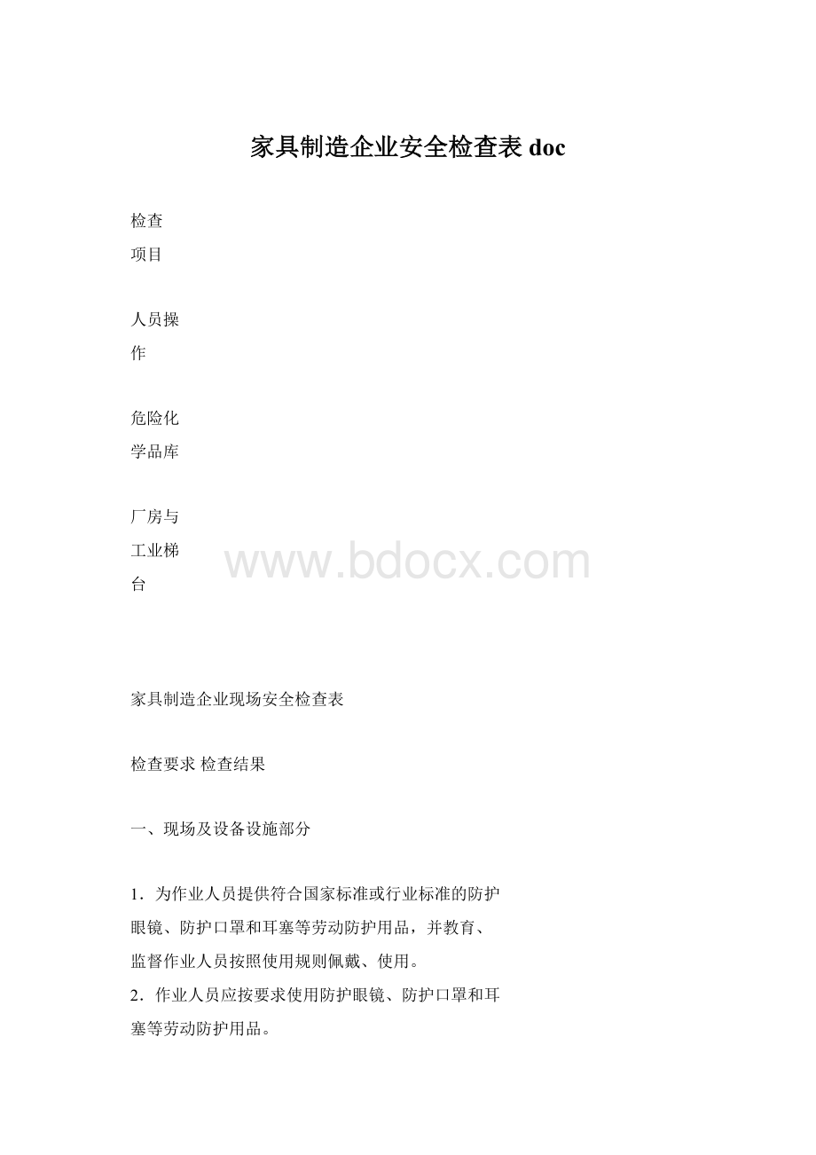 家具制造企业安全检查表docWord文件下载.docx_第1页