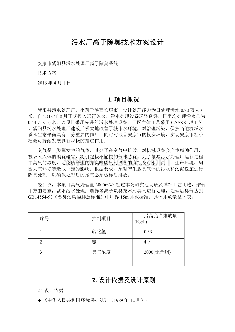 污水厂离子除臭技术方案设计.docx