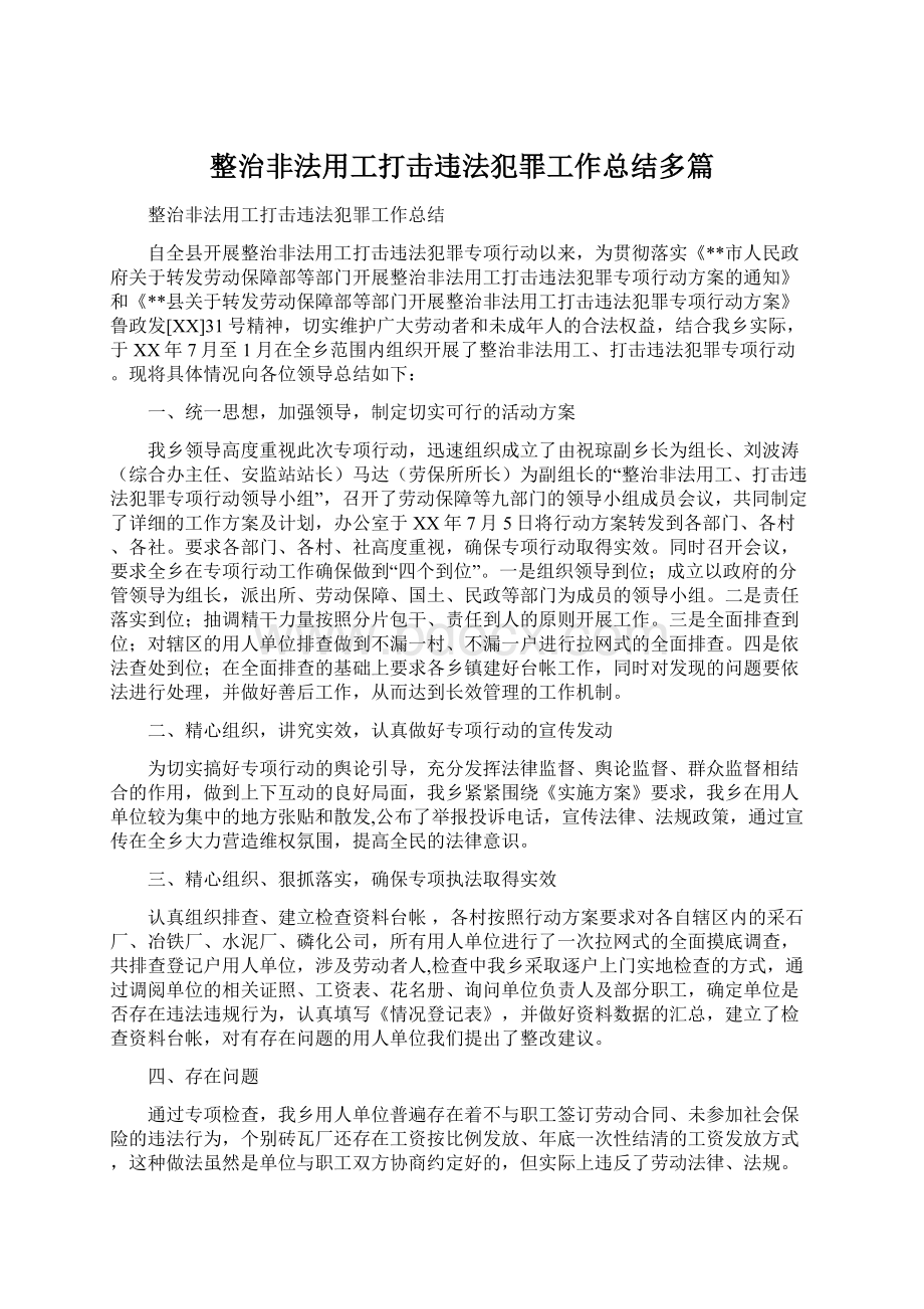 整治非法用工打击违法犯罪工作总结多篇.docx