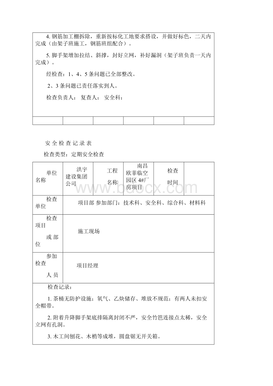 项目部定期安全检查记录表Word文件下载.docx_第2页