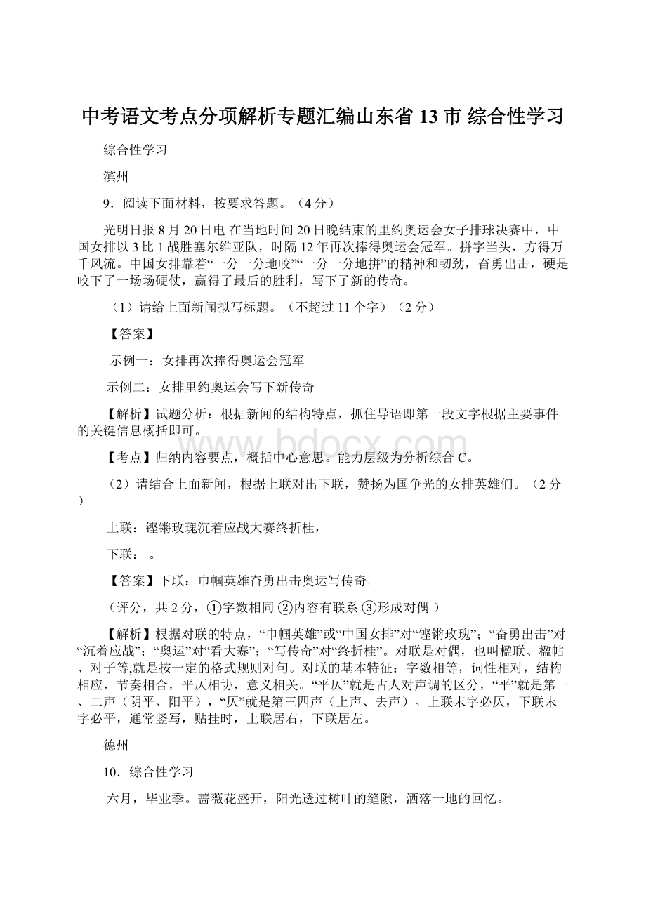 中考语文考点分项解析专题汇编山东省13市 综合性学习文档格式.docx