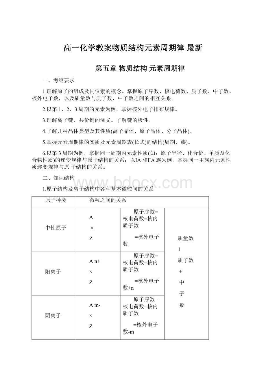 高一化学教案物质结构元素周期律 最新Word文档格式.docx