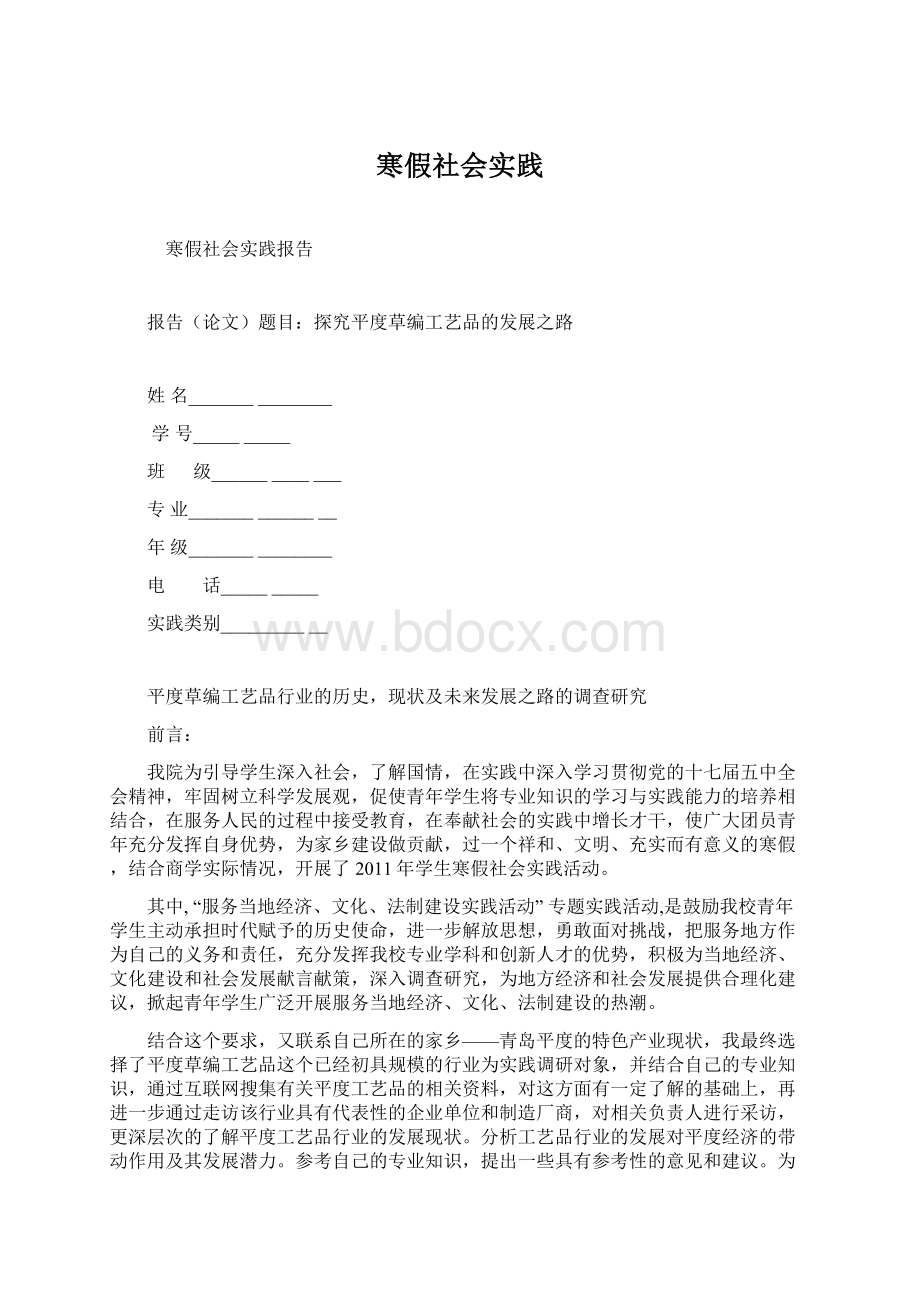 寒假社会实践Word文档格式.docx