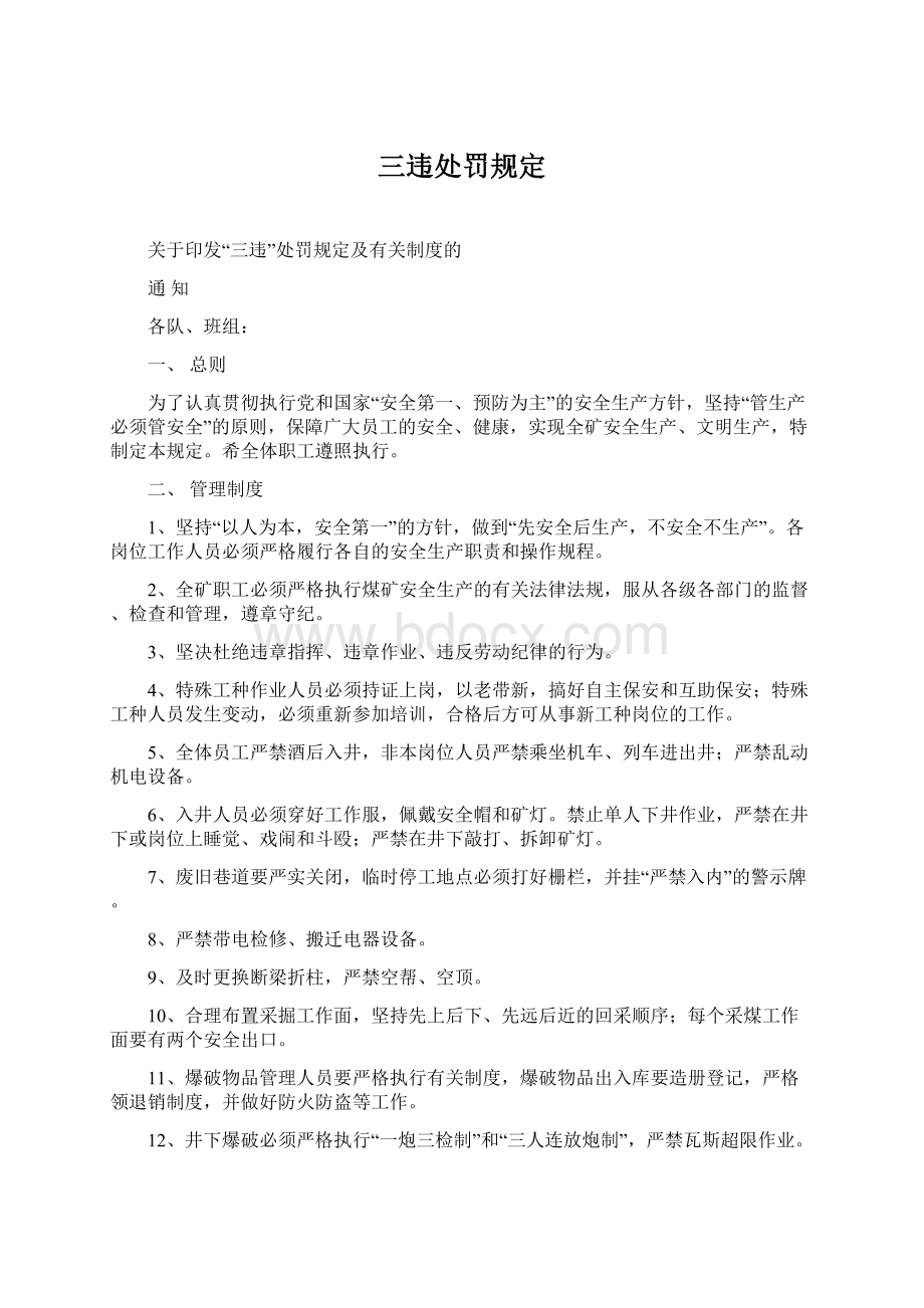 三违处罚规定文档格式.docx