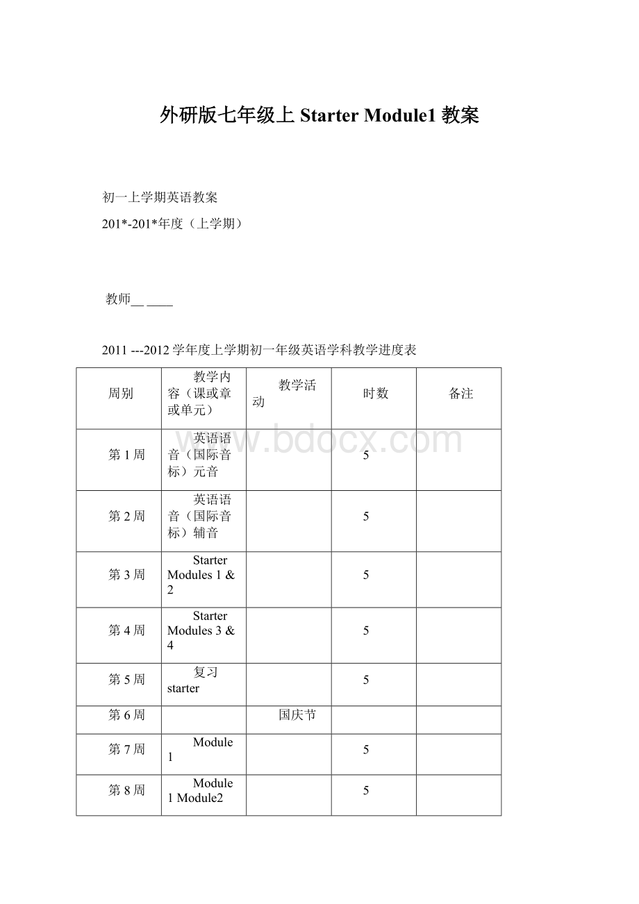 外研版七年级上Starter Module1教案.docx_第1页