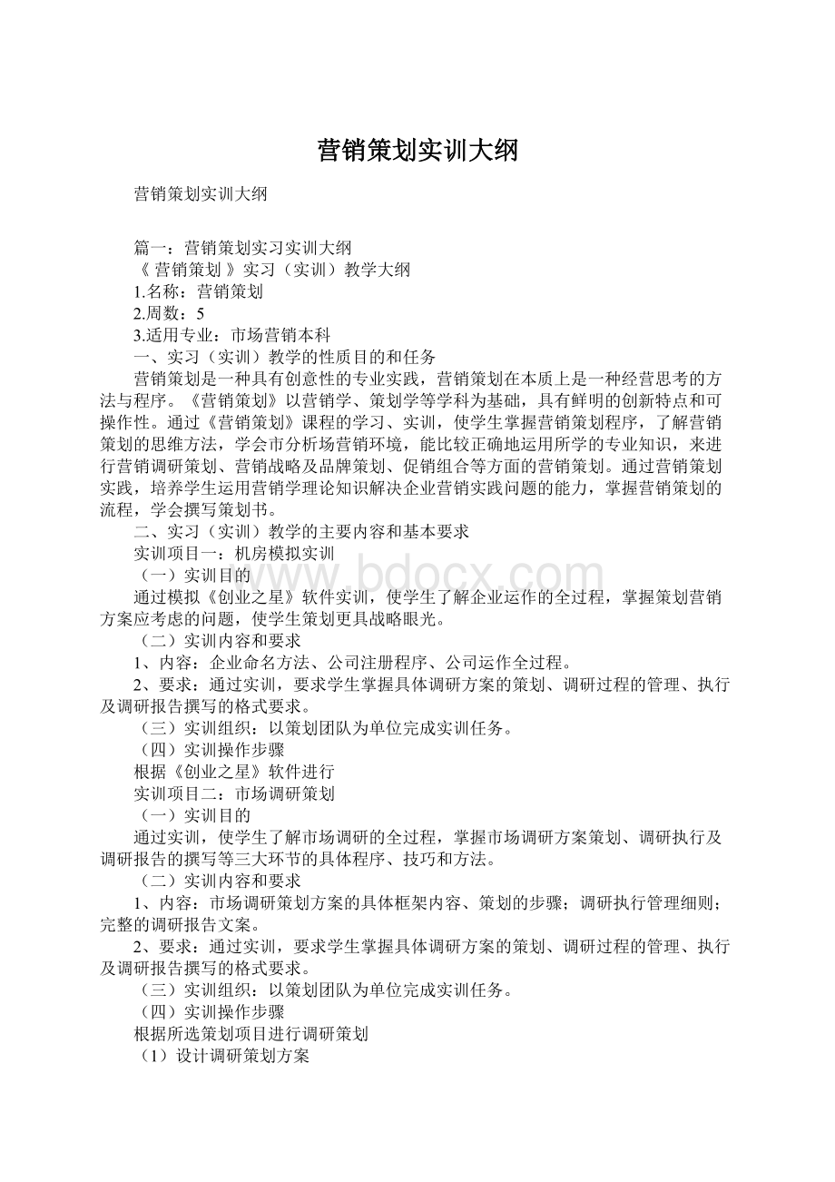 营销策划实训大纲Word格式.docx